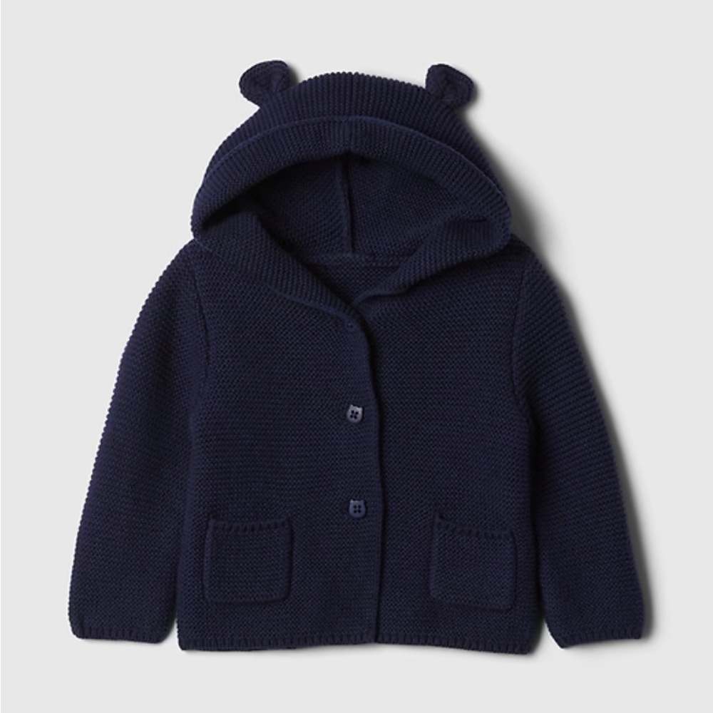 NWT Baby Gap Navy Baby Bear Knit Cardigan Size 18-24M